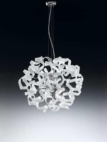 Astro rond 6 lumières lustre chrome avec verreries blanc ... Désign Lustres Blanc